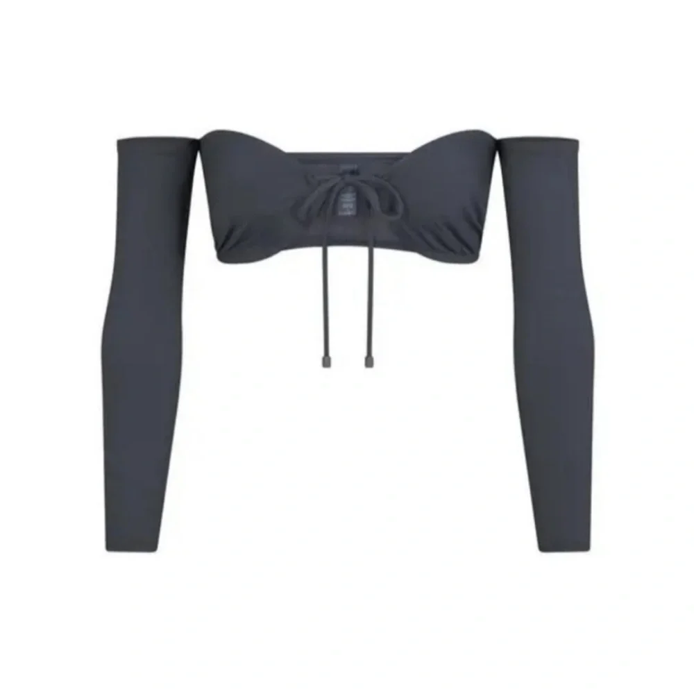SKIMS Recycled Swim Long Sleeve Bikini Top Gunmetal